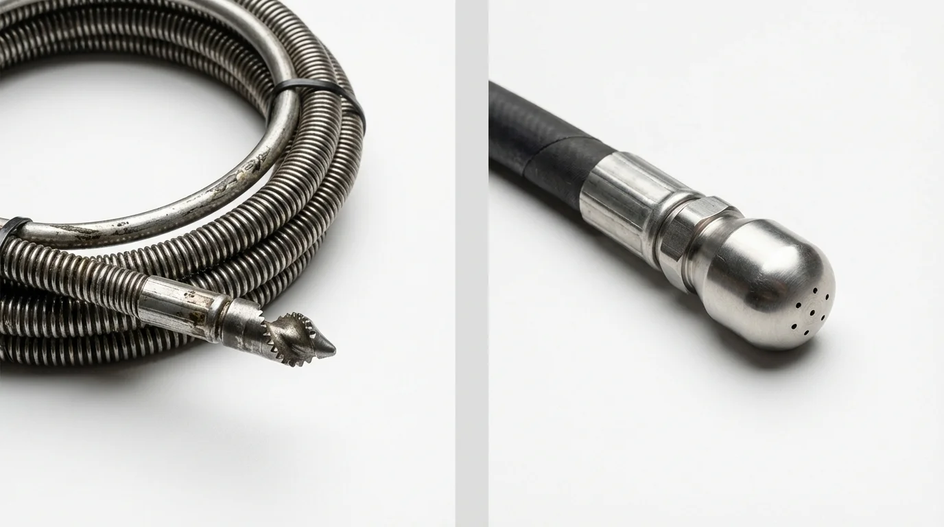 Drain snake cable and hydro jetting nozzle used for drain cleaning in Montague, TX