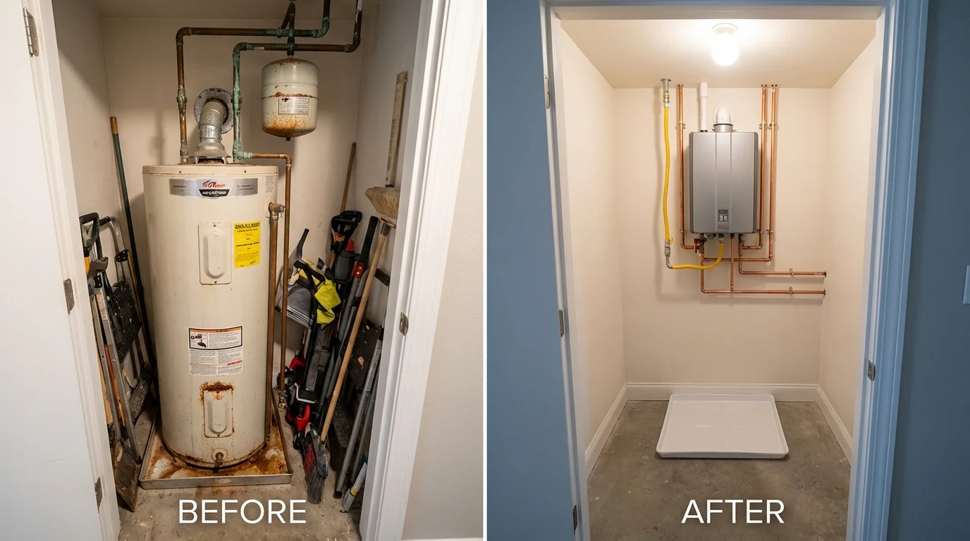 Tank water heater versus wall-mounted tankless unit comparison for Montague, TX homeowners