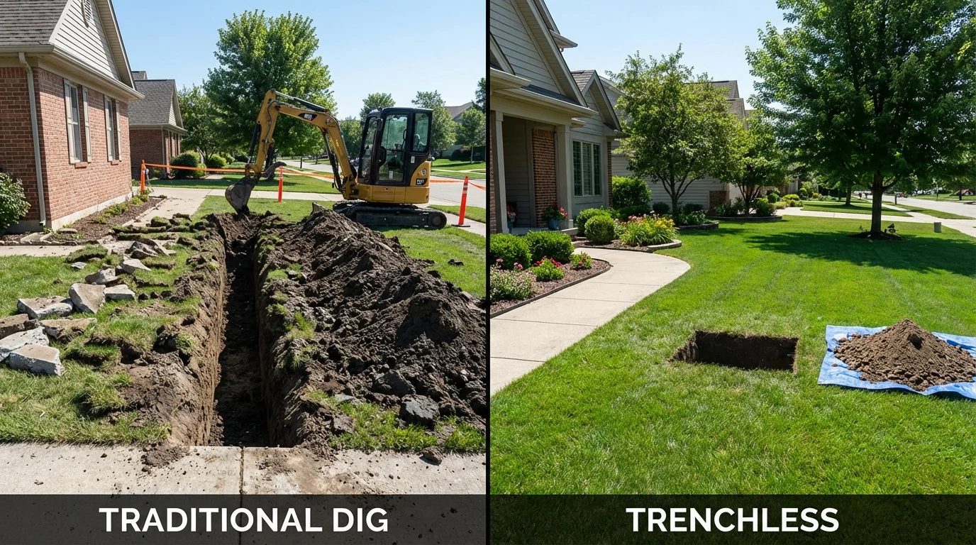 Trenchless sewer repair with minimal yard damage versus traditional excavation in Montague, TX